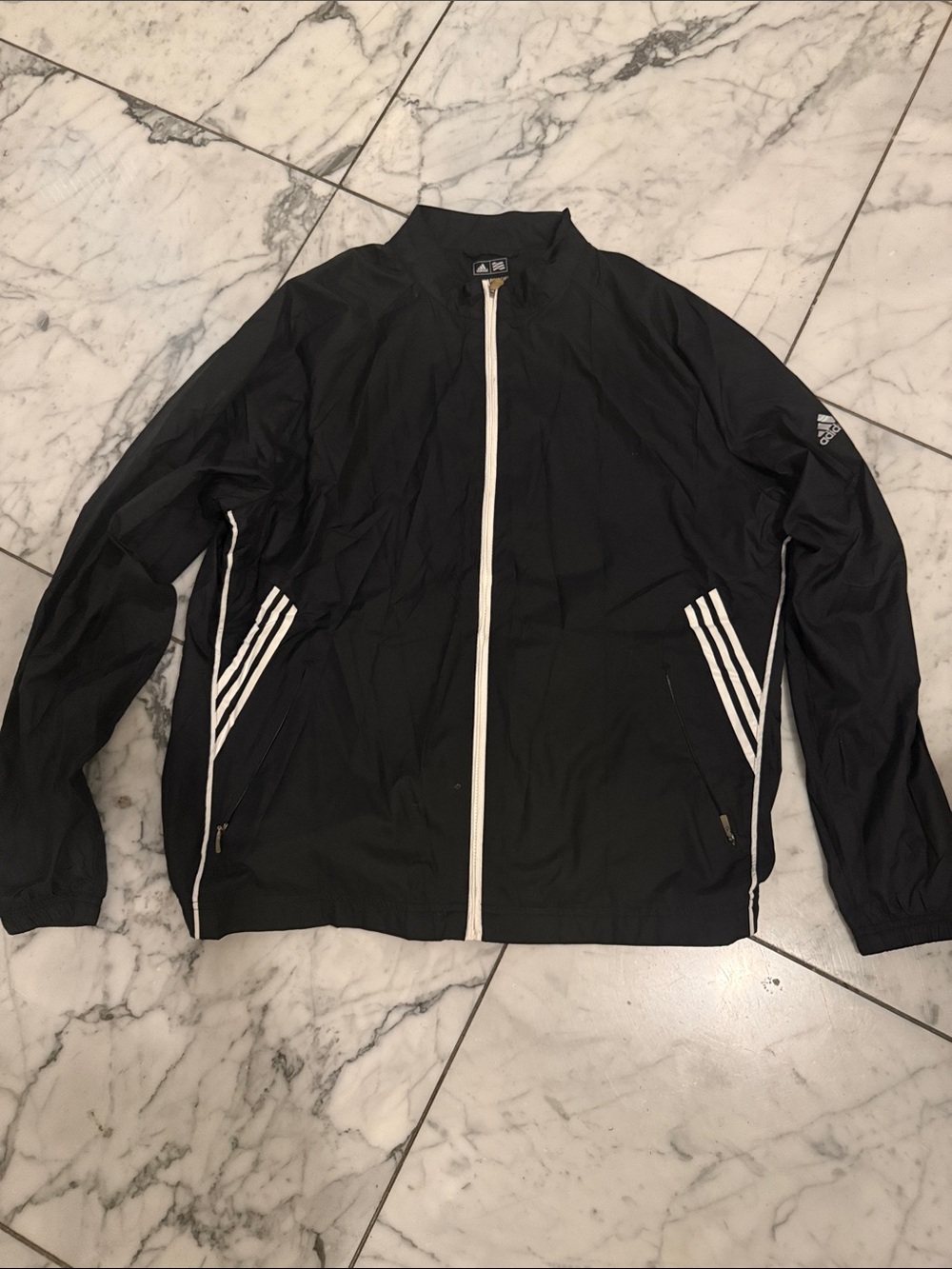 adidas Black Windbreaker Jacket with White Accents